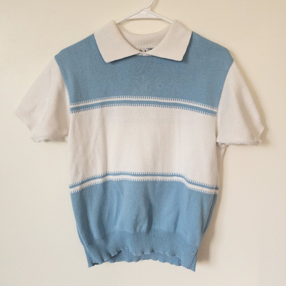 Vintage Dalton Short Sleeve Collared Sweater Block Stripe